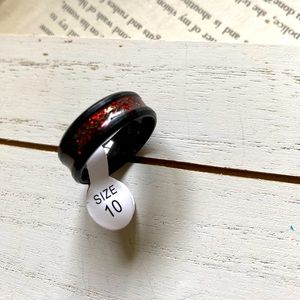 8mm Red Inlay Carbide Fashion Ring Size 10 Black Band NWT